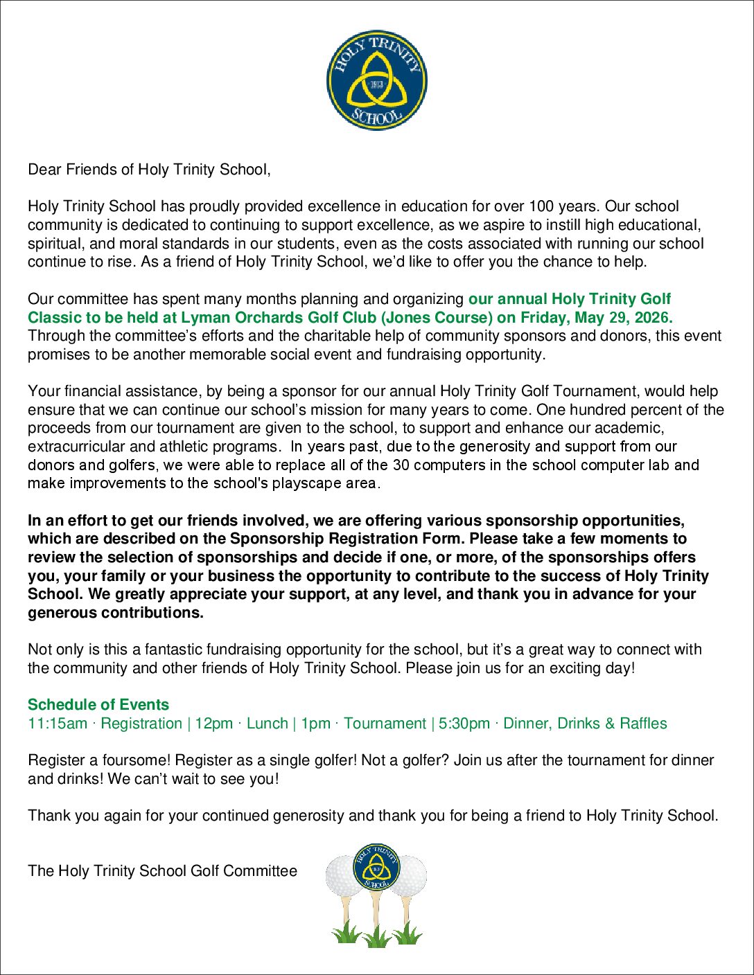 HTS Golf Tournament Letter 2026