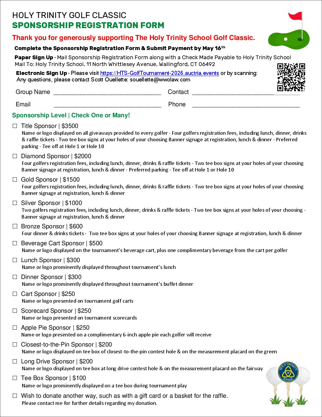 HTS Golf Tournament Registration Form